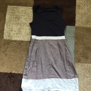 Gray and tan racerback dress.